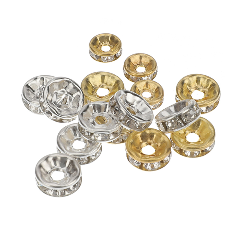 Gold Crystal Rhinestone Round Loose Spacer Beads