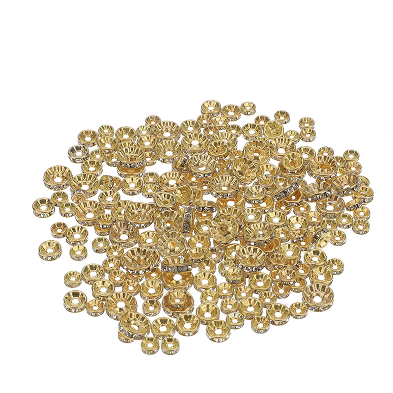 Gold Crystal Rhinestone Round Loose Spacer Beads