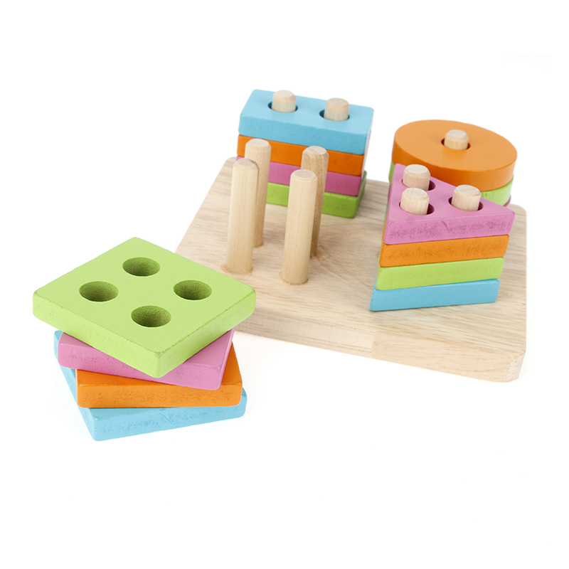 Macaron Children Preschool Educational Sorting Ring Blocks Wooden Shape Sorter Puzzle Cheap Toys