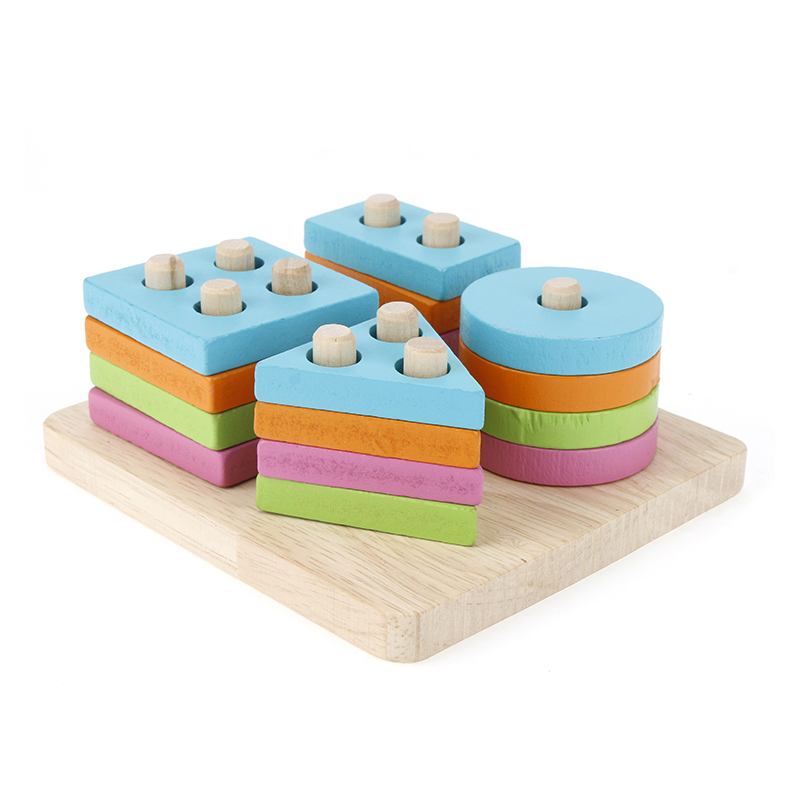 Macaron Children Preschool Educational Sorting Ring Blocks Wooden Shape Sorter Puzzle Cheap Toys