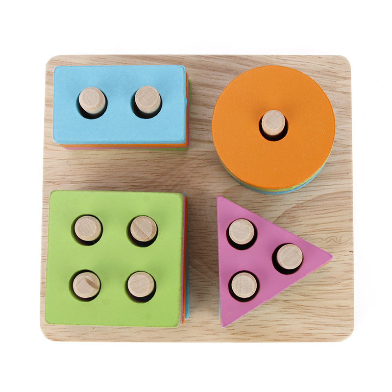 Macaron Children Preschool Educational Sorting Ring Blocks Wooden Shape Sorter Puzzle Cheap Toys