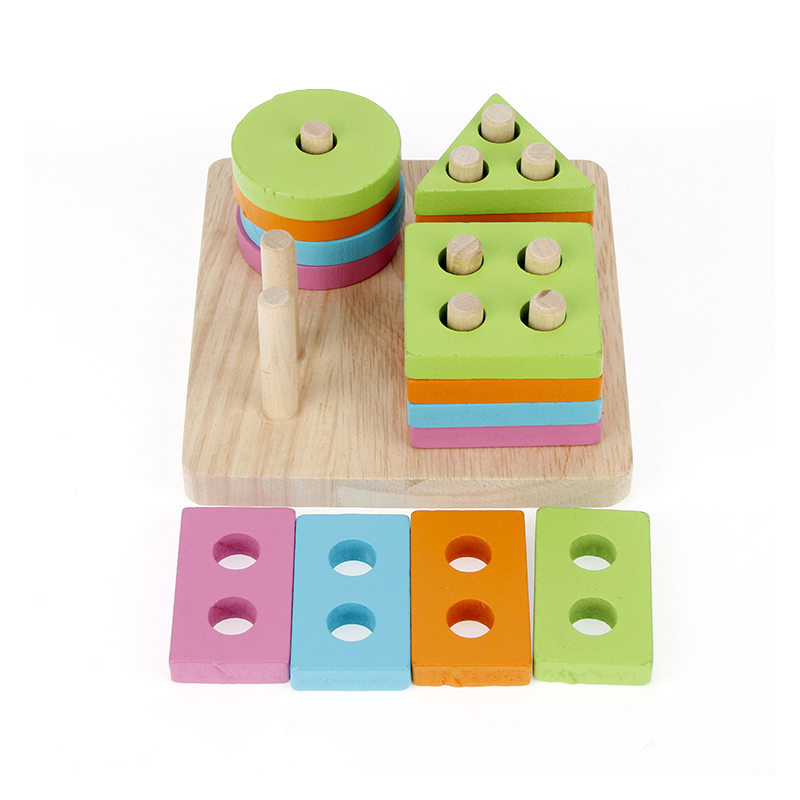 Macaron Children Preschool Educational Sorting Ring Blocks Wooden Shape Sorter Puzzle Cheap Toys