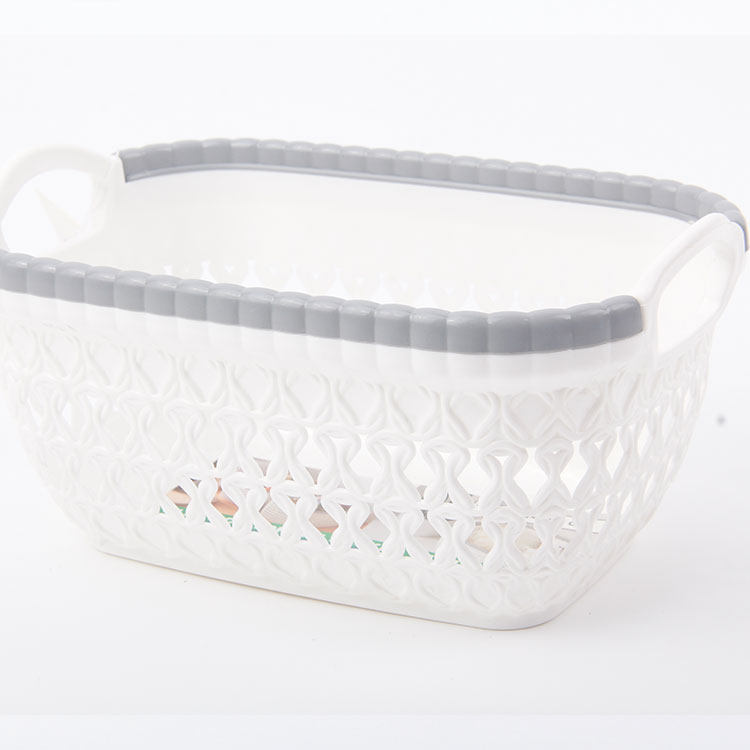 B-Mini Size Two-Color Rectangular Double-Ear Faux Rattan Straw Plastic Storage Basket