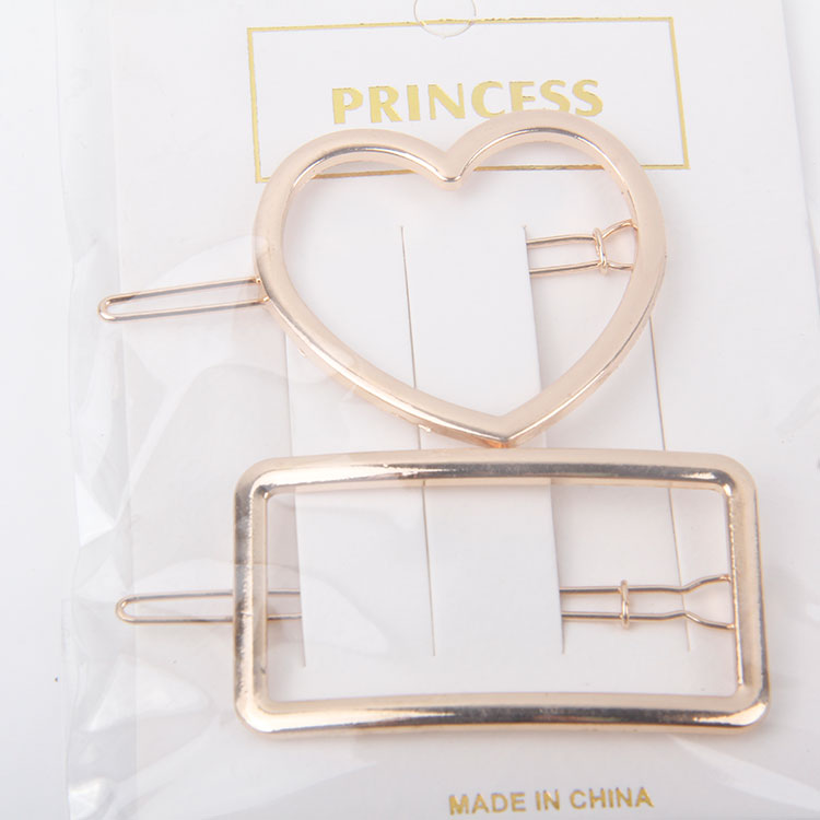 P-2PC Heart + Rectangle Metal Hair Clip