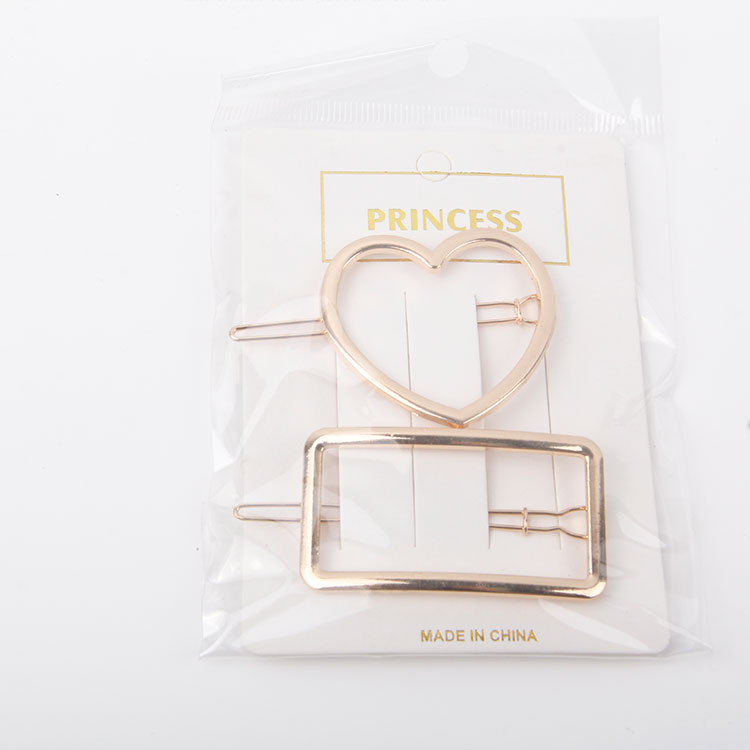 P-2PC Heart + Rectangle Metal Hair Clip