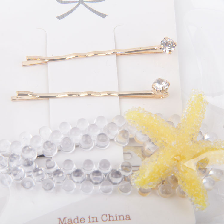 P-2PC Diamond Studded Bead Clip + 1PC Starfish Hair Clip