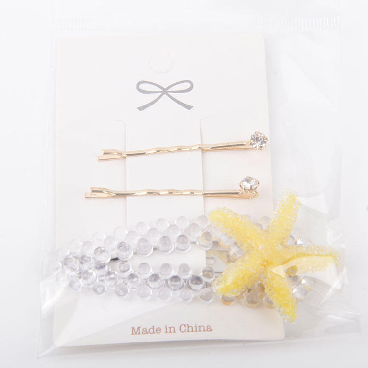 P-2PC Diamond Studded Bead Clip + 1PC Starfish Hair Clip