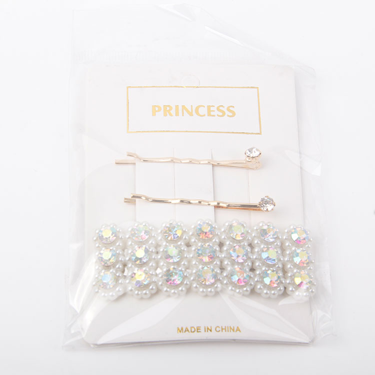 P-2PC Diamond Studded Clip + 1PC Square with Beaded Diamonds