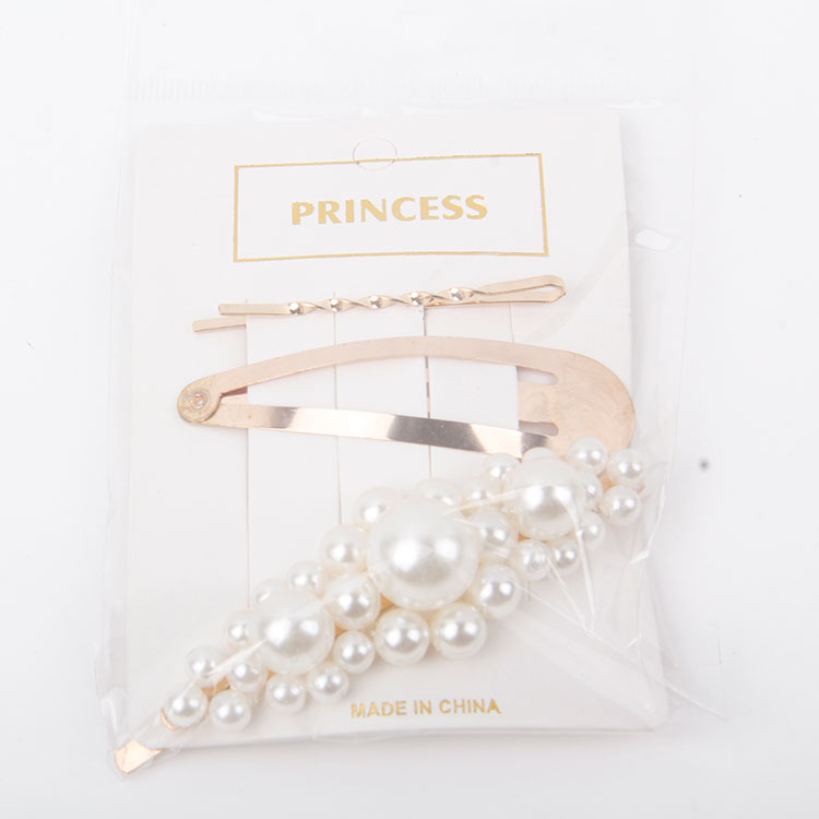 P-1PC One Clip + 1PC Pointed Hair Clip + 1PC Pearl Hair Clip