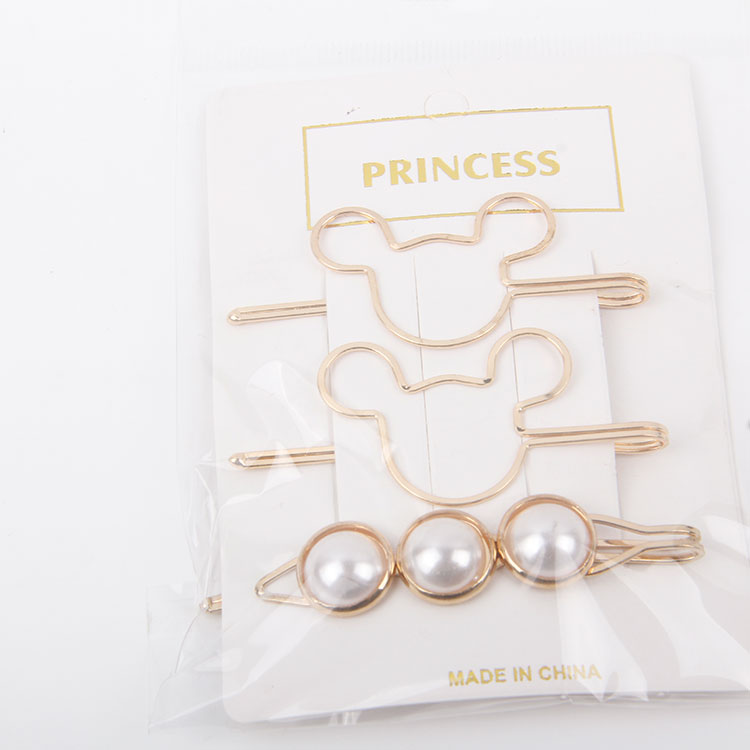 P-2PC Bear Head Clip + 1PC Pearl Hair Clip