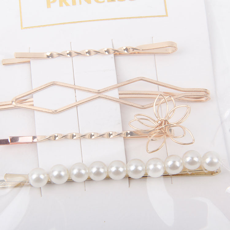 P-3PC Different Shape One Clip + 1PC Pearl Hair Clip