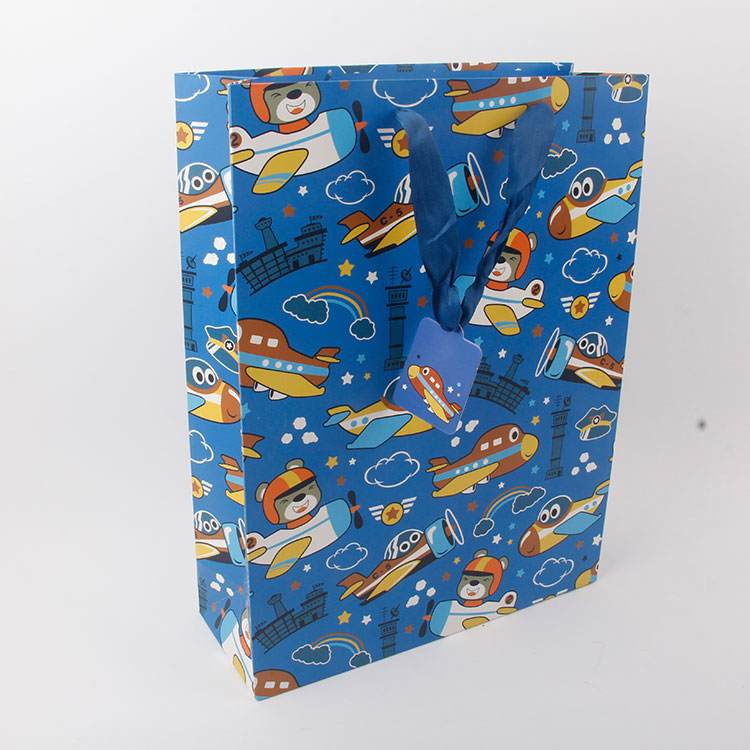 F-Rectangular Vertical Satin Ribbon Handheld Double-sided Paper Gift Bag With Cartoon Design 1
