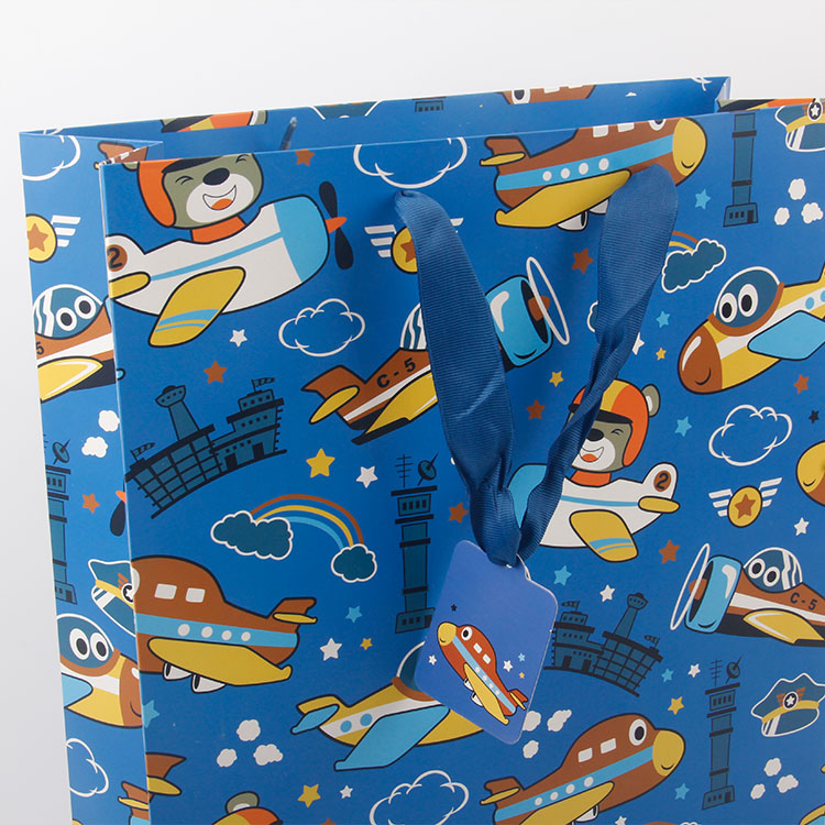 F-Rectangular Vertical Satin Ribbon Handheld Double-sided Paper Gift Bag With Cartoon Design 1