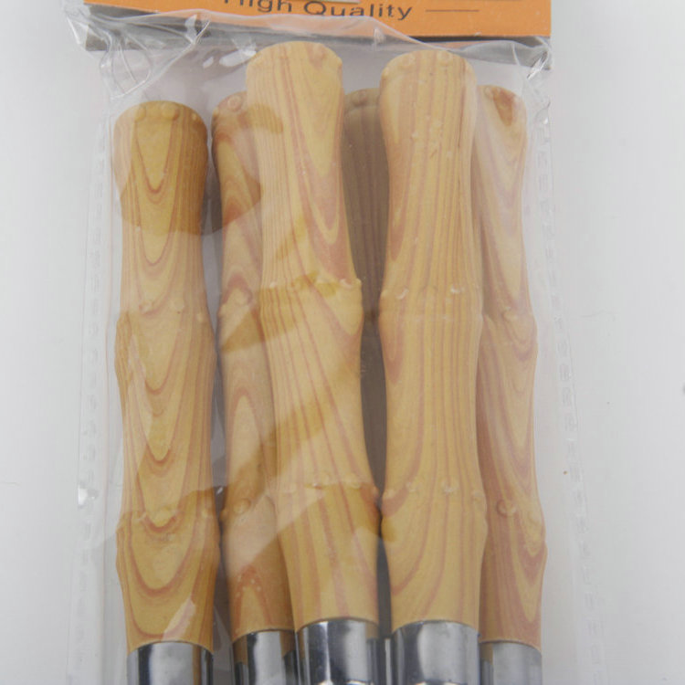 A-6PC Faux Bamboo Wood Grain Plastic Handle 410 Stainless Steel Dinner Fork