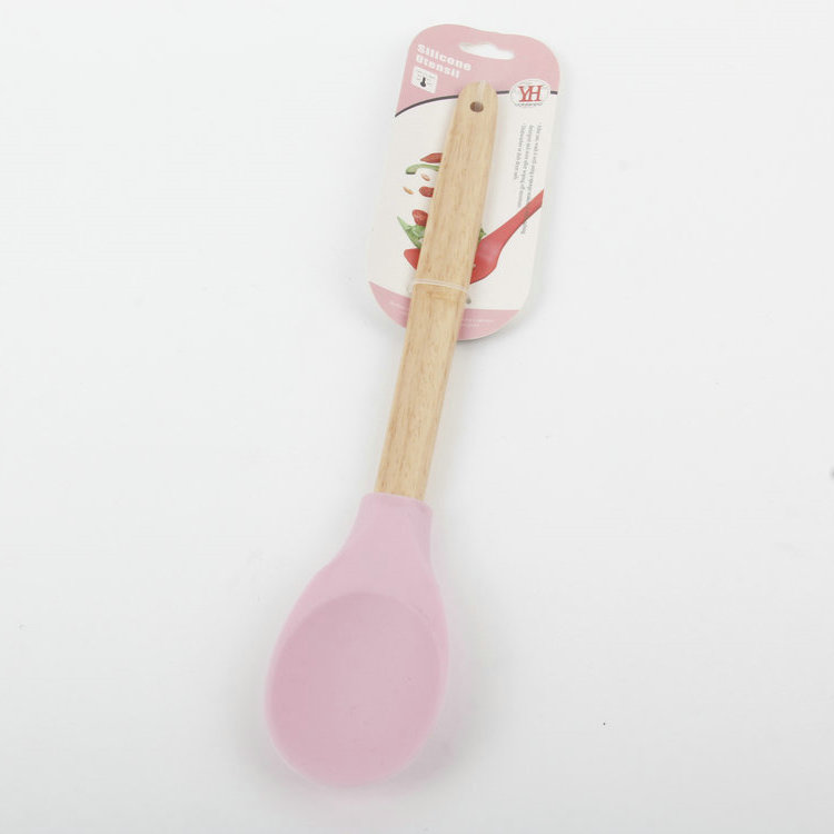 A-Silicone Spoon with Hole for Hanging Wooden Handle