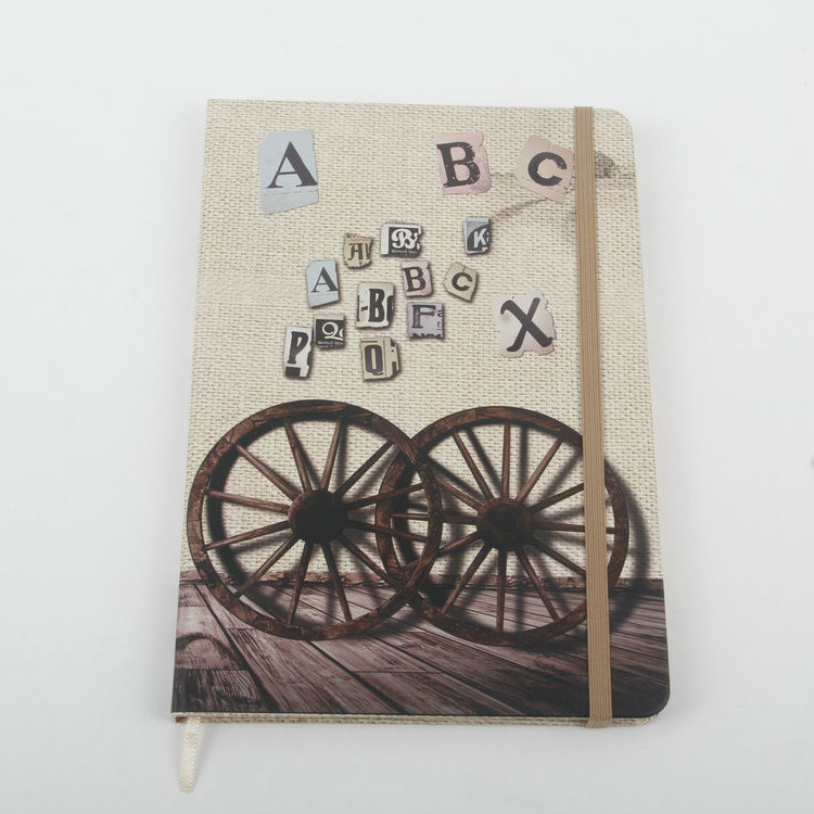 M-A5 Alphabet Wheel Print Cover with Leather Strap Closure Notebook