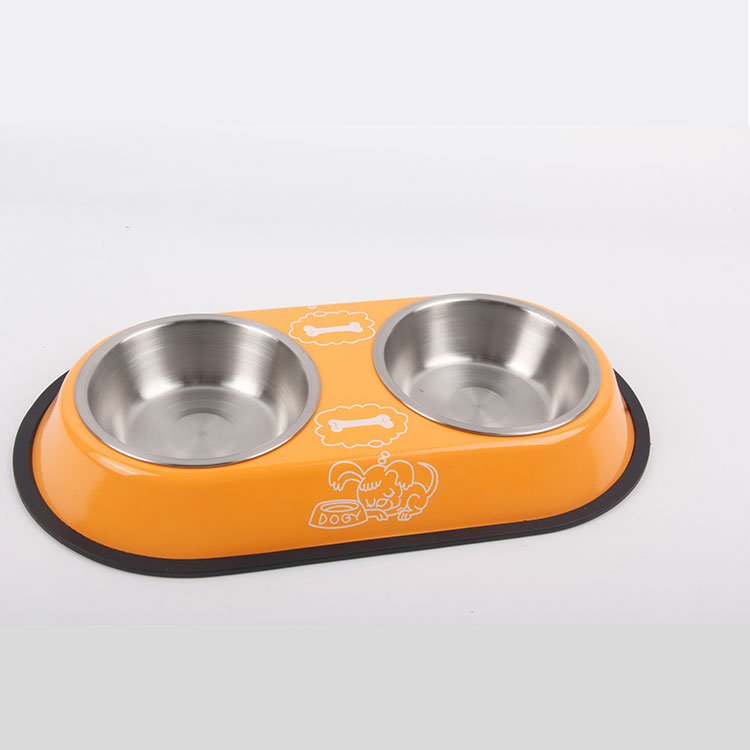 S-Stainless Steel Rounded Double Compartment Pet Bowl