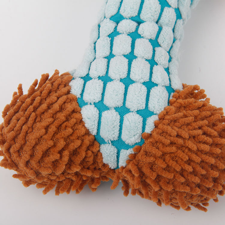 S-Bone Shaped Pet Chew Toy with Short Strips of Fleece