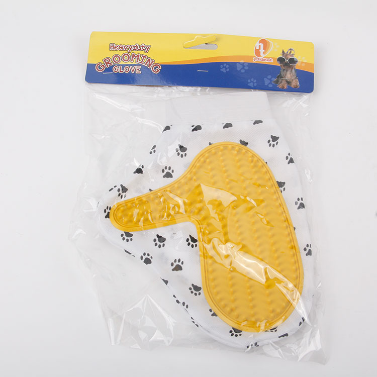 S-Massaging Rubber Pet Brush with Pet Footprint Reverse Side Glove