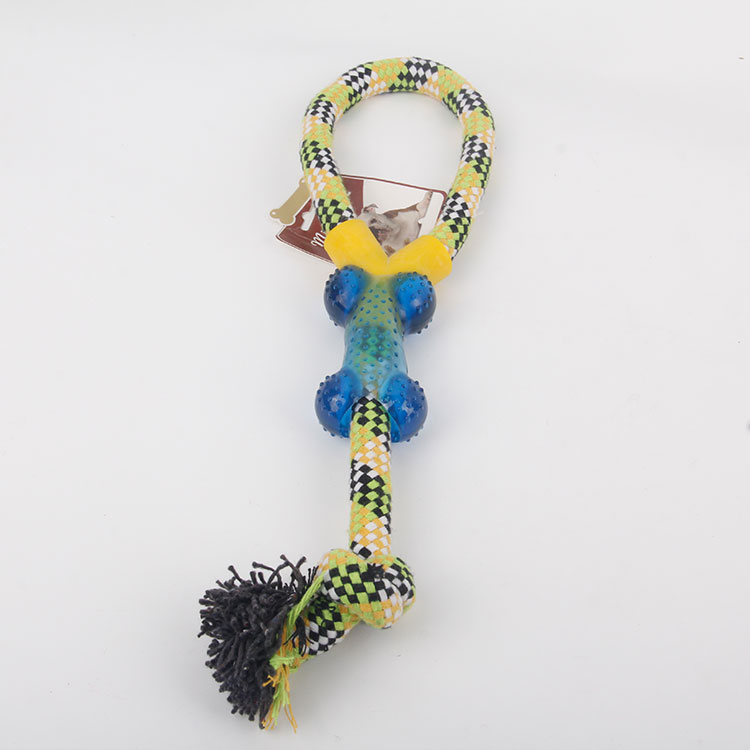 Y063613 @S-Four-Color Y-Braided Rope With Twisted Knot Tassel Pet Cotton Rope Toy