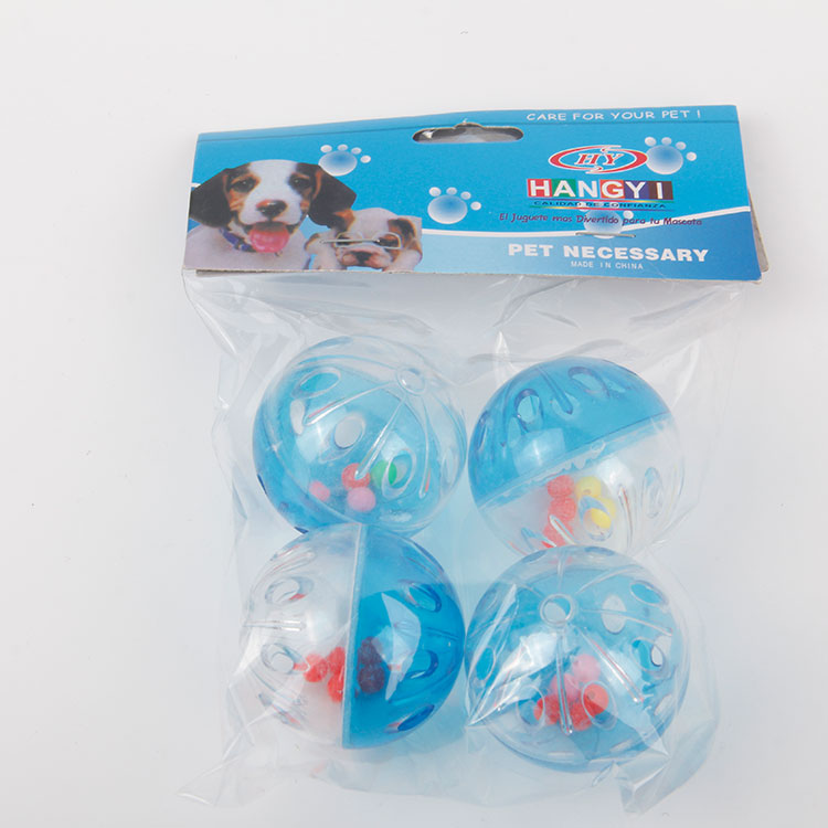 S-4PC Plastic Round Ball Pet Toy With Coloured Beads