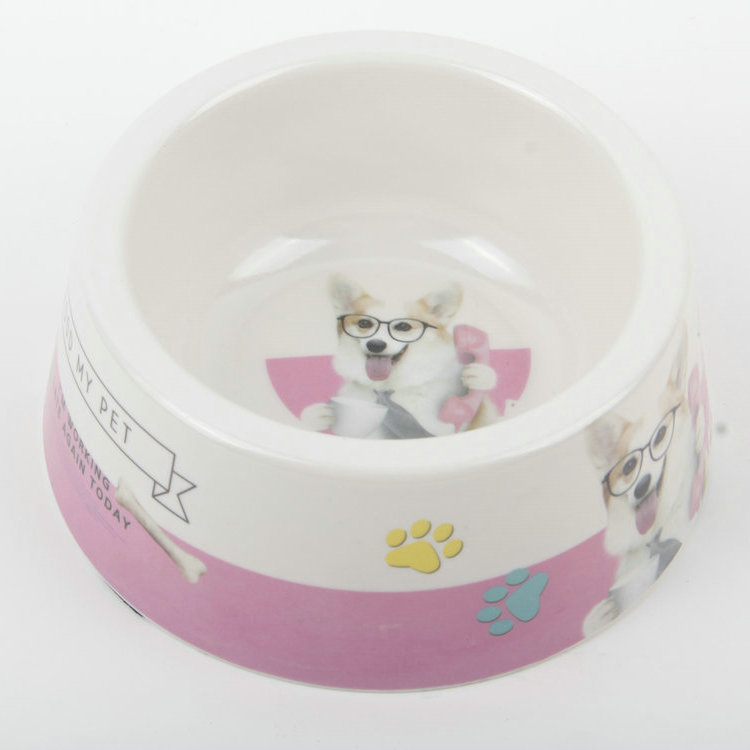 S-Single Port Pet Pattern Bottom Non-slip Round Melamine Pet Bowl Pet Bowl