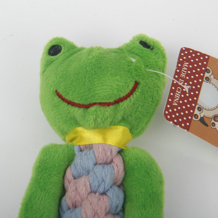 S-Plus Plush Head + Two-Color Braided Rope Body Frog-Shaped Pet Toy
