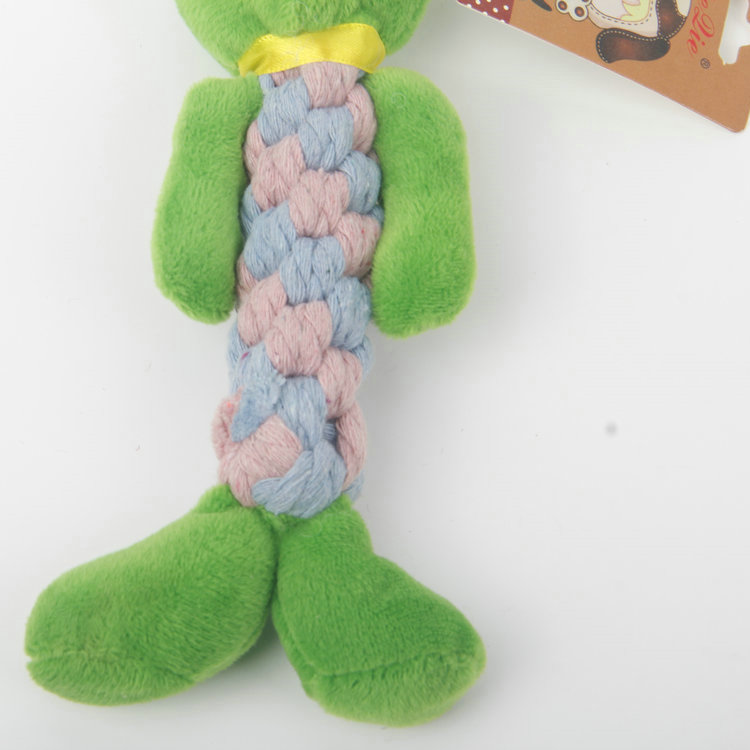 S-Plus Plush Head + Two-Color Braided Rope Body Frog-Shaped Pet Toy