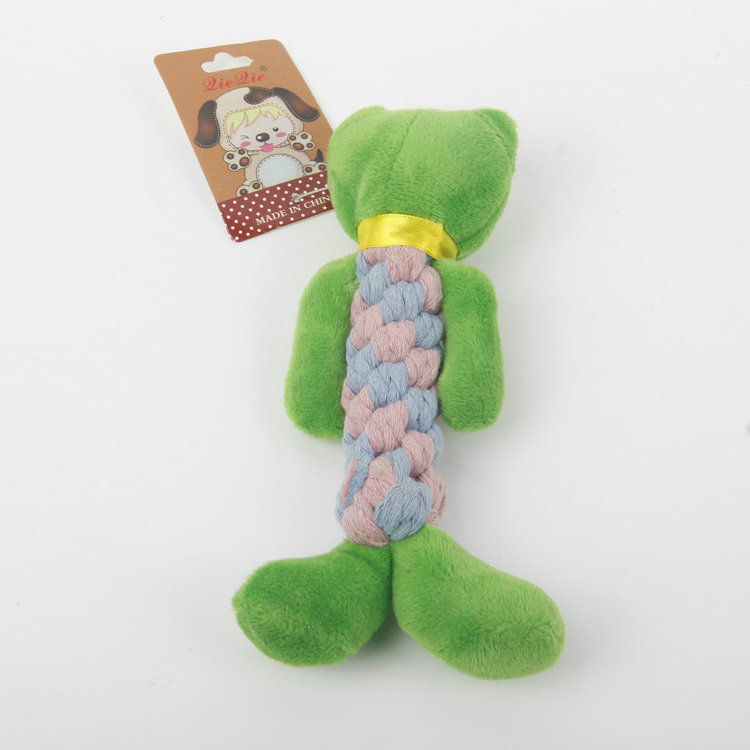 S-Plus Plush Head + Two-Color Braided Rope Body Frog-Shaped Pet Toy