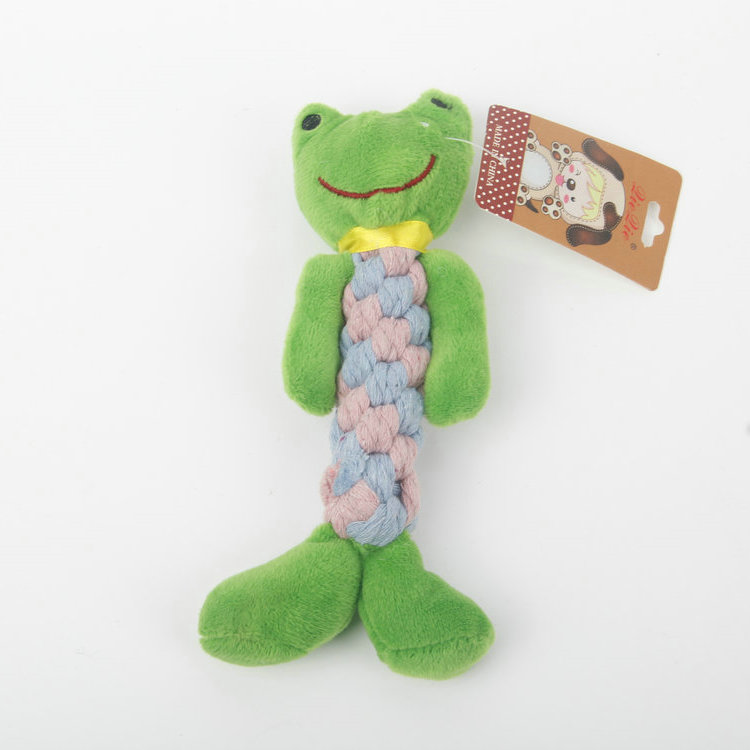 S-Plus Plush Head + Two-Color Braided Rope Body Frog-Shaped Pet Toy