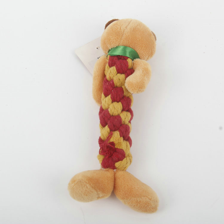 S-Plus Plush Head + Two-Color Braided Rope Body Bear-Shaped Pet Toy