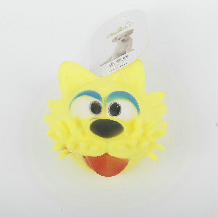 S-Three-Dimensional Cartoon Cat Head With Sound Round Color Ball Pet Toy