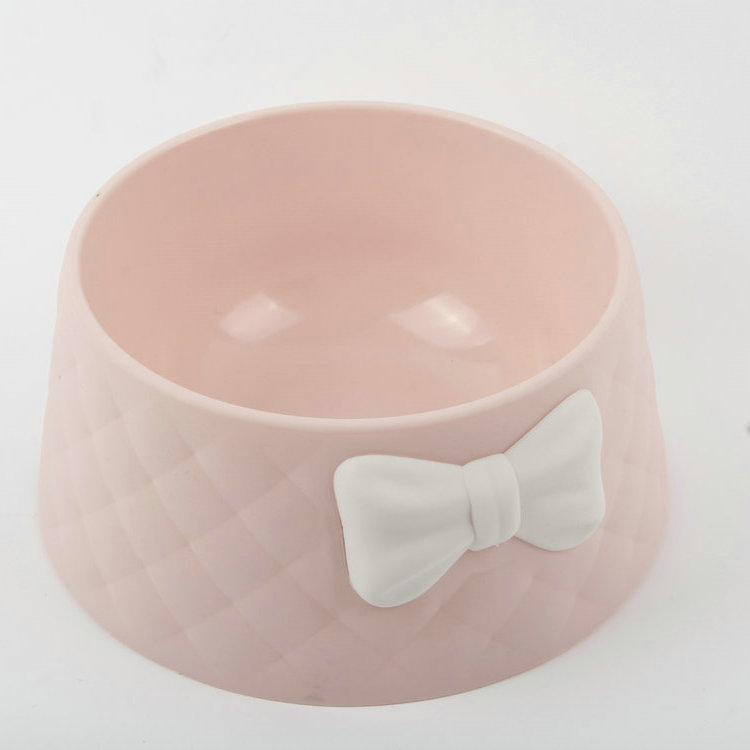 S-Round Grid Pattern With Bowknot Plastic Pet Bowl Pet Bowl