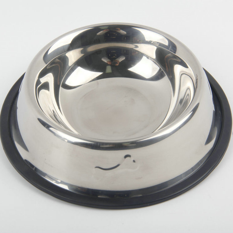 S-16cm Round Bottom With Silicone Bone Stainless Steel Pet Basin