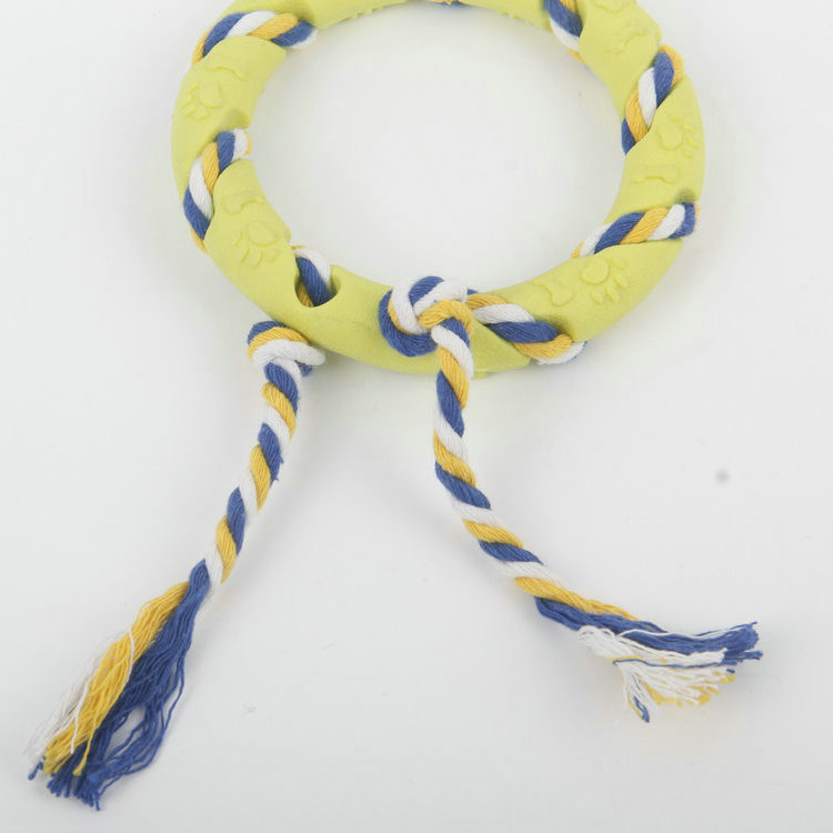 S-Cotton Rope Winding Circle With Paw Print TPR Pet Toy