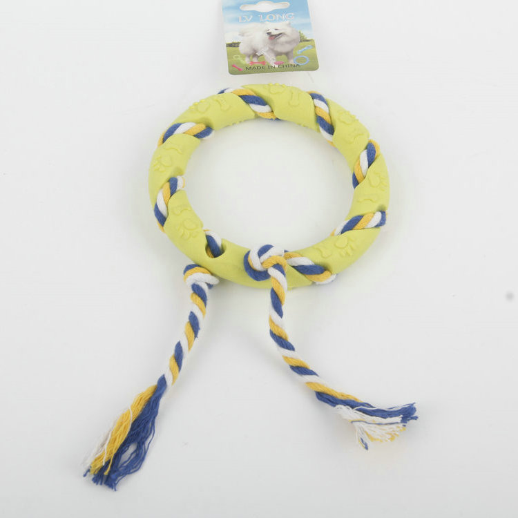 S-Cotton Rope Winding Circle With Paw Print TPR Pet Toy