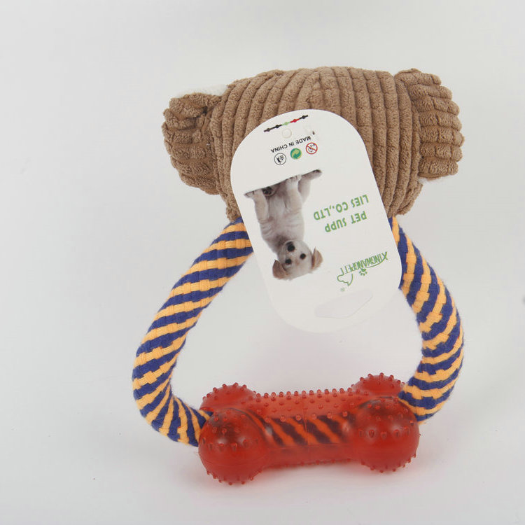 S-Set of Plastic Bone Monkey Head Cotton Rope Pet Toy