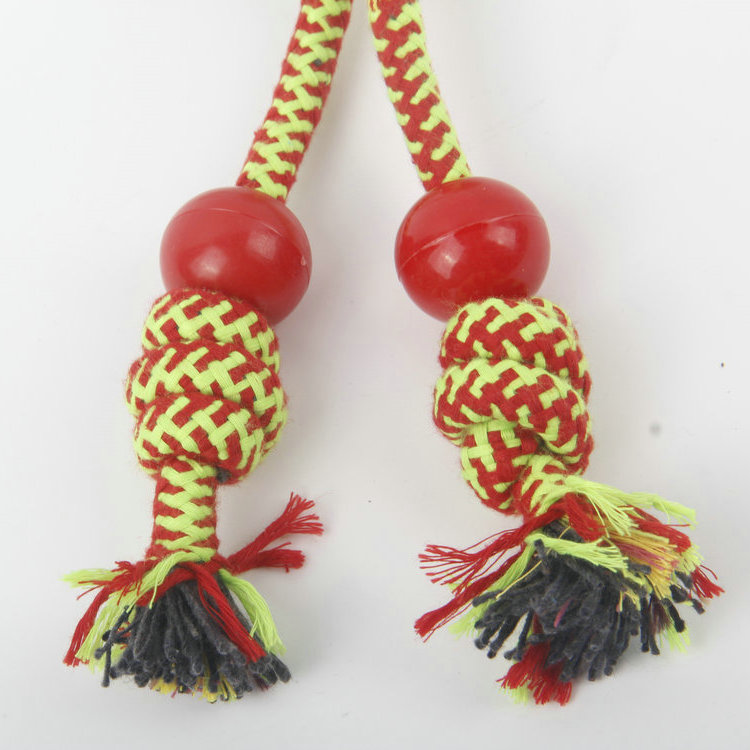 S-Set of Two Plastic Balls Colorful Cotton Rope Woven Pet Toy