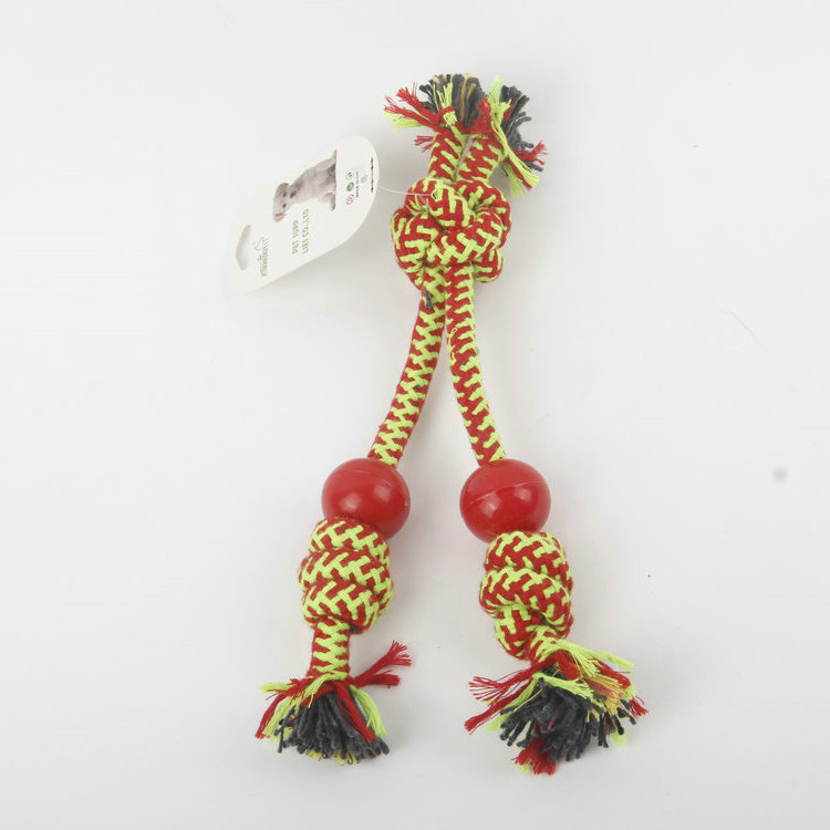 S-Set of Two Plastic Balls Colorful Cotton Rope Woven Pet Toy