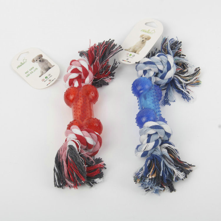 S-Two Twisted Knots, Two Tassels, Middle Set Of Plastic Bones, Pet Cotton Rope Toys