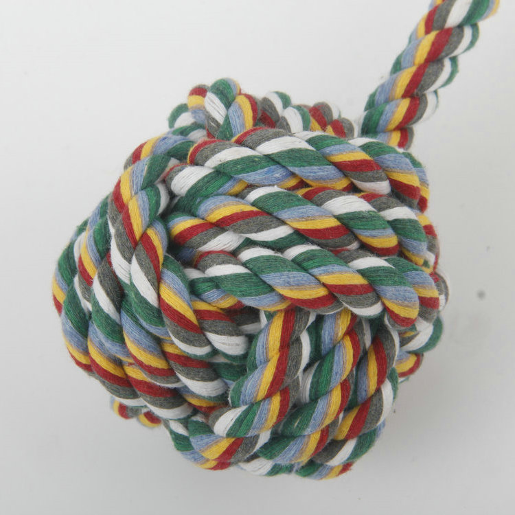 S-Two-Color Cotton Rope With Carrying Loop Single Knot Cotton Rope Ball Pet Toy 2