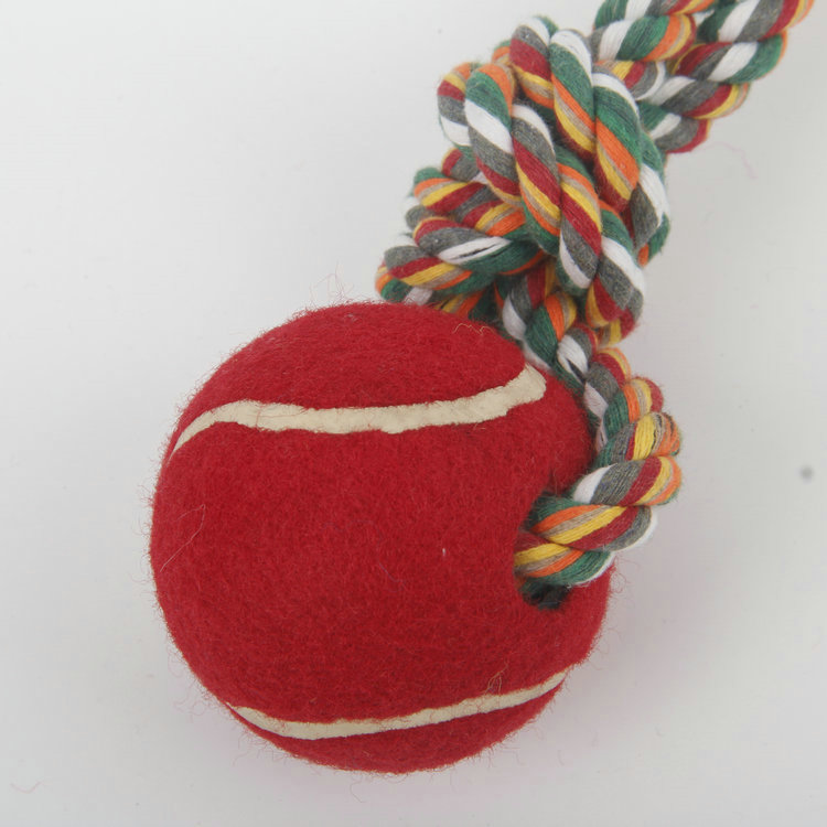 S-Colorful Woven Cotton Rope Toy With Tennis Pet