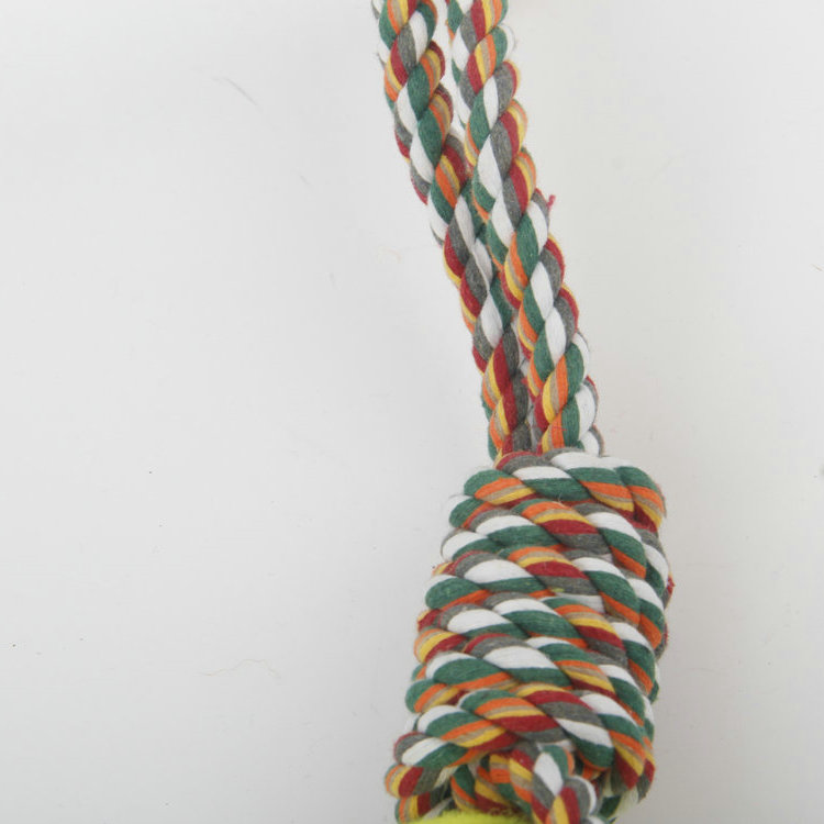 S-Colorful Woven Cotton Rope Toy With Tennis Pet 1