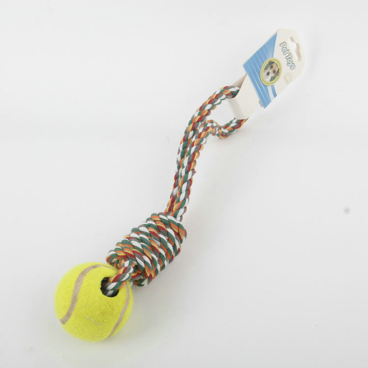 S-Colorful Woven Cotton Rope Toy With Tennis Pet 1