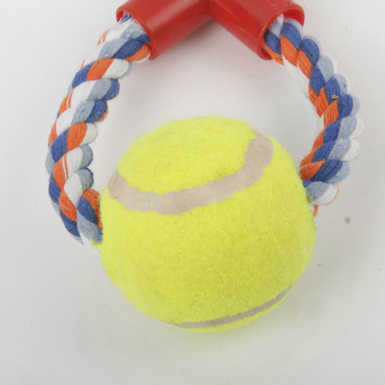 S-8-Shaped Middle Four-way Plastic Tube With Tennis Pet Cotton Rope Toy