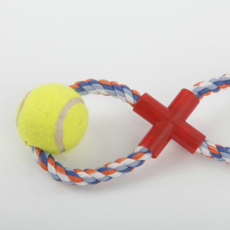 S-8-Shaped Middle Four-way Plastic Tube With Tennis Pet Cotton Rope Toy