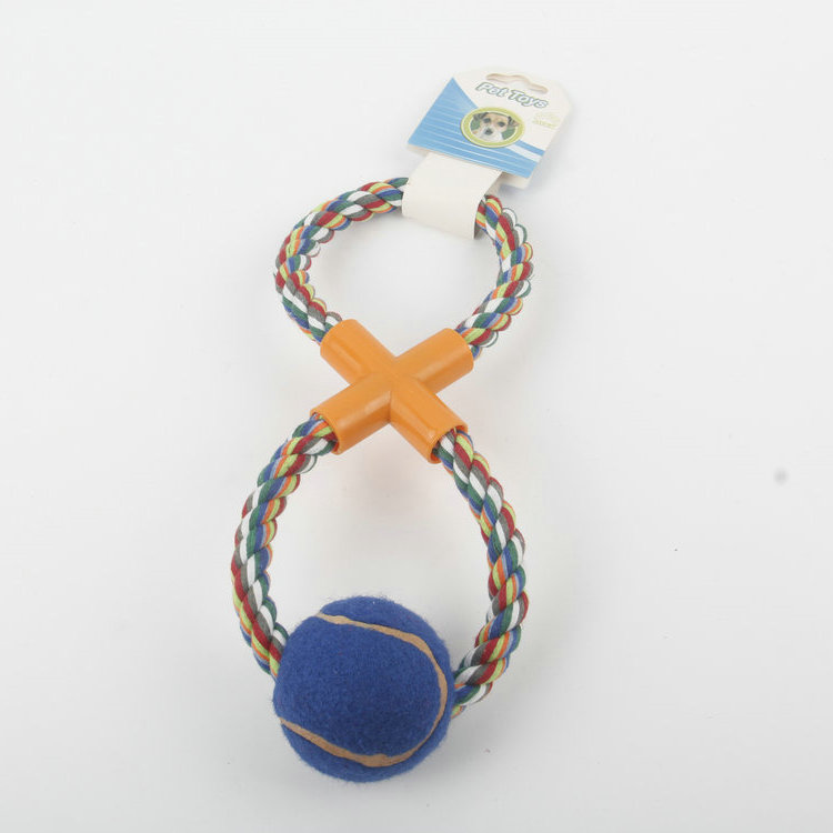 S-8-Shaped Middle Four-way Plastic Tube With Tennis Pet Cotton Rope Toy 1