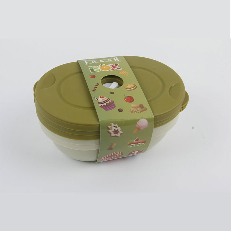 A-3PC Oval Plastic Solid Color Lunch Box With Button