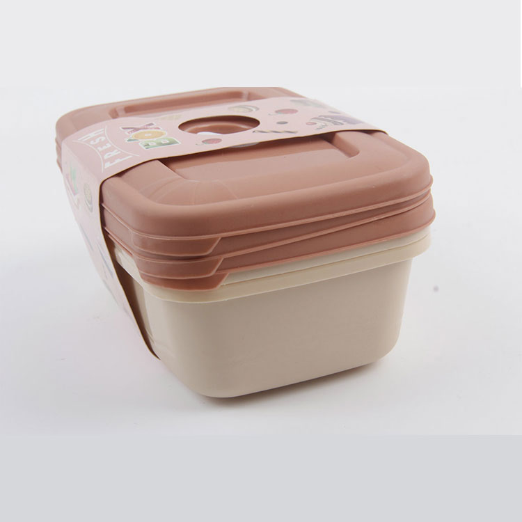 A-3PC Rectangular Plastic Solid Color Fresh-keeping Lunch Box with Button