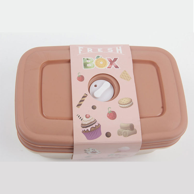 A-3PC Rectangular Plastic Solid Color Fresh-keeping Lunch Box with Button